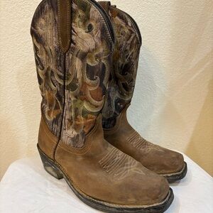 Mastersons Leather & Camo Western Square Toe boots